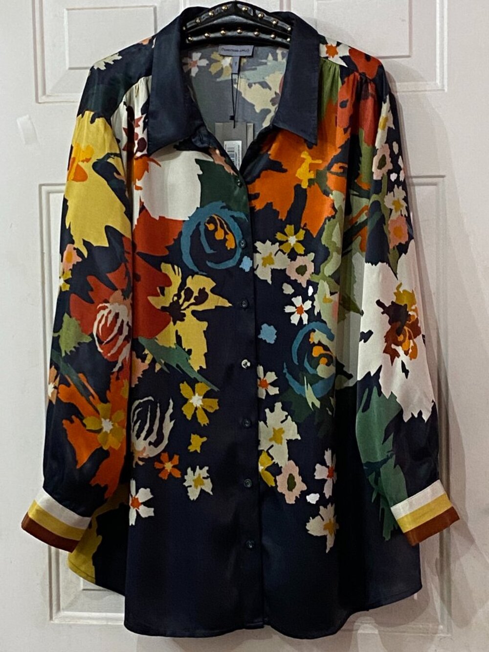 NWT Conditions Apply Sz 3X Blouse Button Up Shirt  Long Sleeve Floral Multicolor